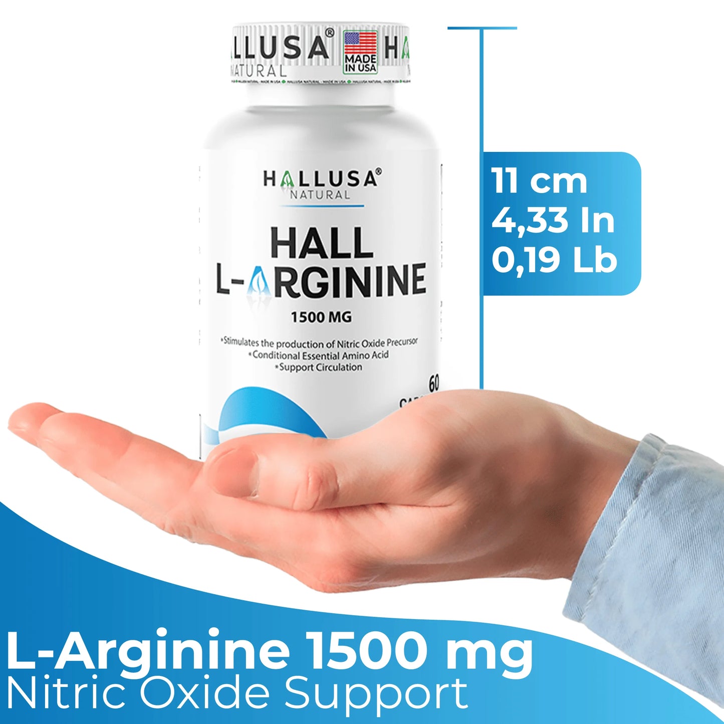 L-Arginine 1500 Mg, 60 Capsules, Nitric Oxide Support, Blood Flow & Circulation Support, Pre Workout & Performance Formula
