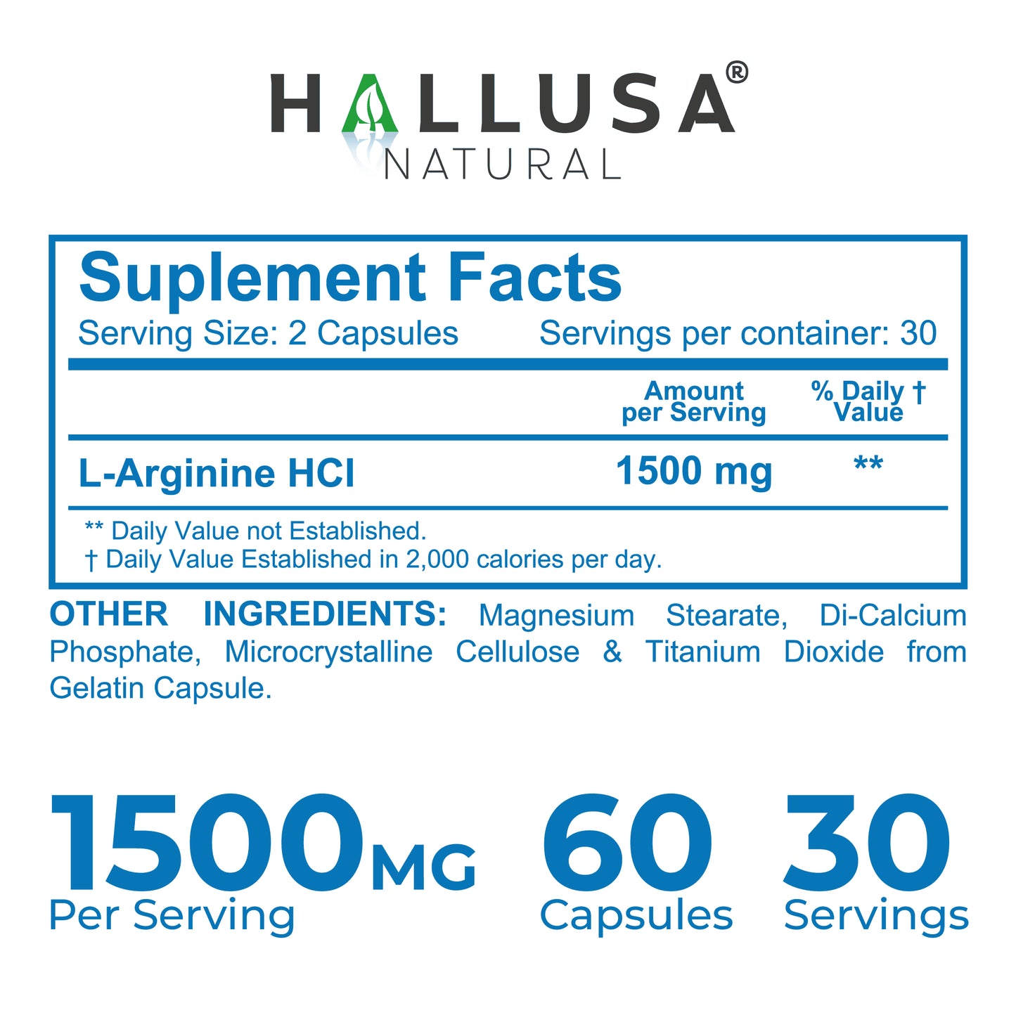 L-Arginine 1500 Mg, 60 Capsules, Nitric Oxide Support, Blood Flow & Circulation Support, Pre Workout & Performance Formula