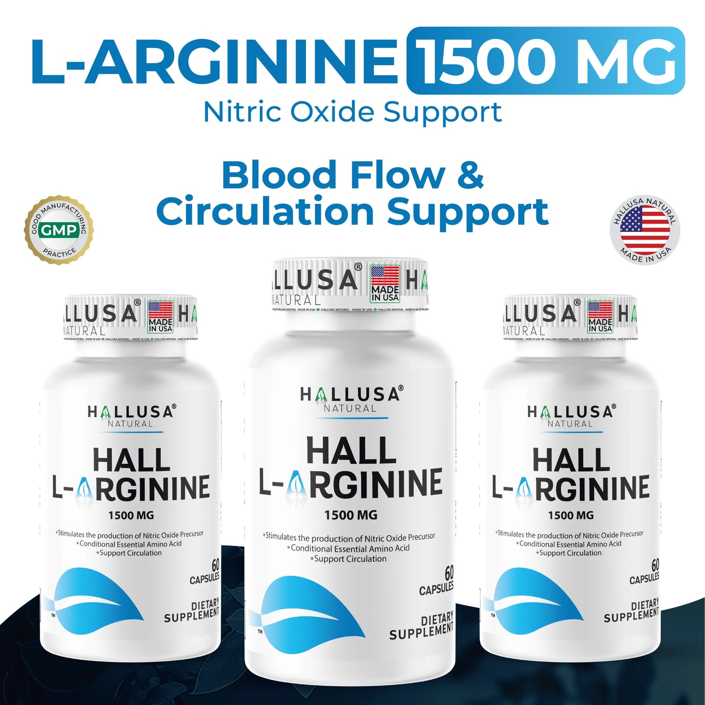 L-Arginine 1500 Mg, 60 Capsules, Nitric Oxide Support, Blood Flow & Circulation Support, Pre Workout & Performance Formula