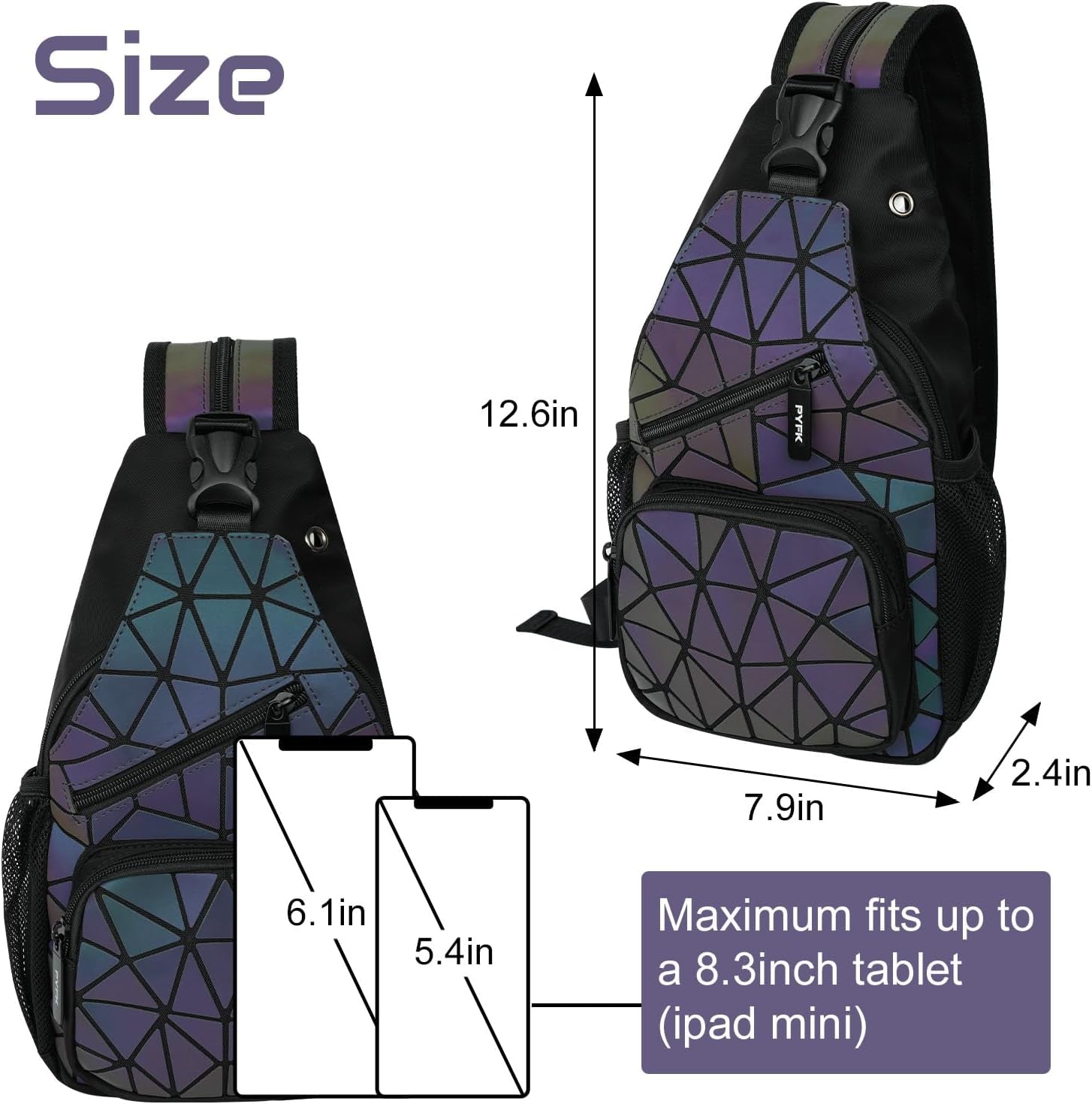Geometric Backpack Luminous Holographic Purse Color Changes Flash Reflective Bag for Cycling Fashion Sling Bag for Women(Prism)