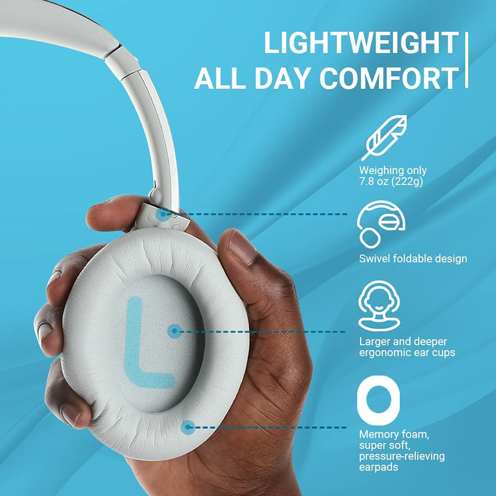 Trip Active Noise Cancelling Headphones with Independent Noise Reduction Chip, Bluetooth Wireless Headphones Built-In Mic and Ex Audio Cable, 40H Battery, Hands-Free Calls, Hifi Sound Quality