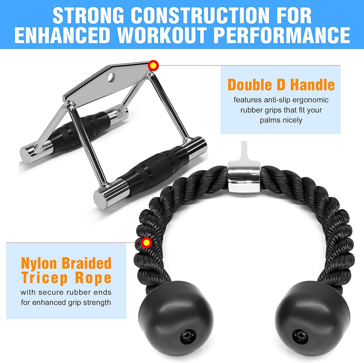 Cable Machine Attachment, Row Handles, Tricep Rope, Straight Bar, V Bar, LAT Pulldown Accessories Load 880 LB for Home Gym
